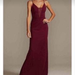 DB skinny strap illusion deep V crepe dress